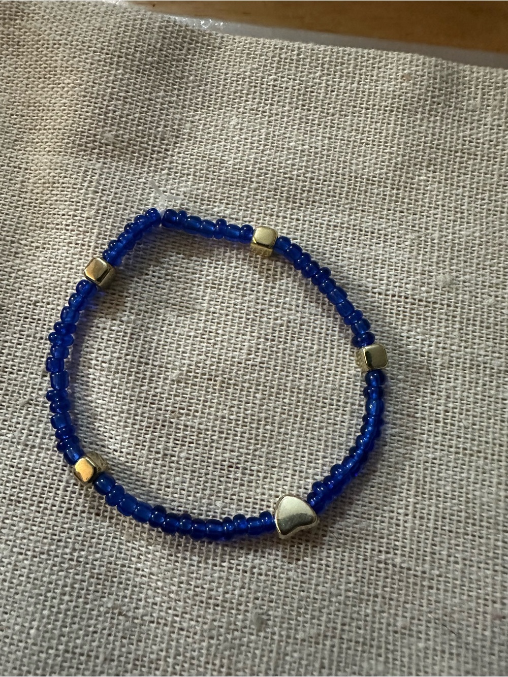 Blue Beaded Bracelet with Gold Heart Accent -